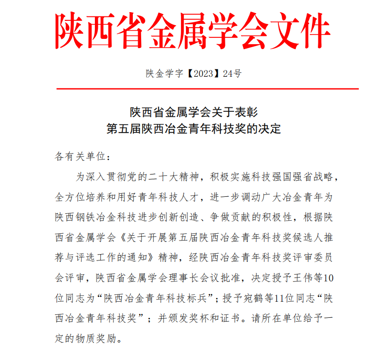 優(yōu)秀！龍鋼公司5人榮獲第五屆陜西冶金青年科技獎(jiǎng)榮譽(yù)
