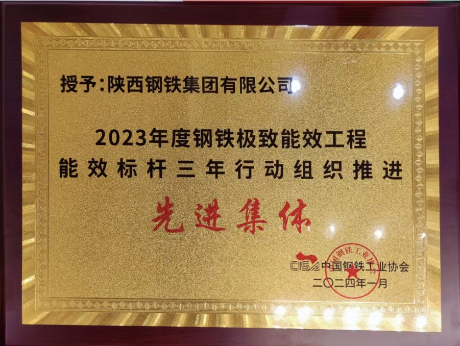 陜鋼集團(tuán)榮獲2023年度鋼鐵極致能效工程能效標(biāo)桿三年行動組織推進(jìn)先進(jìn)集體